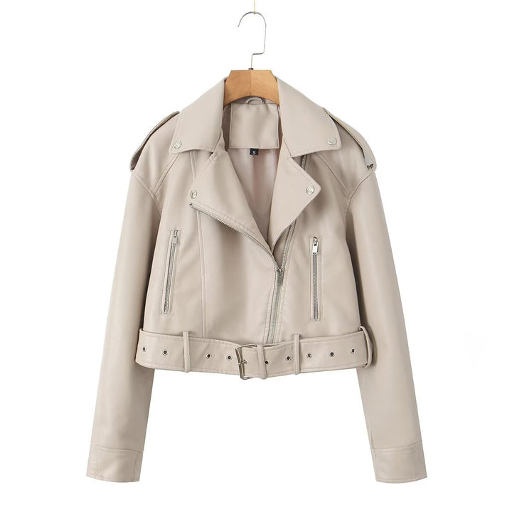 Damen taillierte Kunstleder-Bikerjacke mit Gürtel Echo Archiv