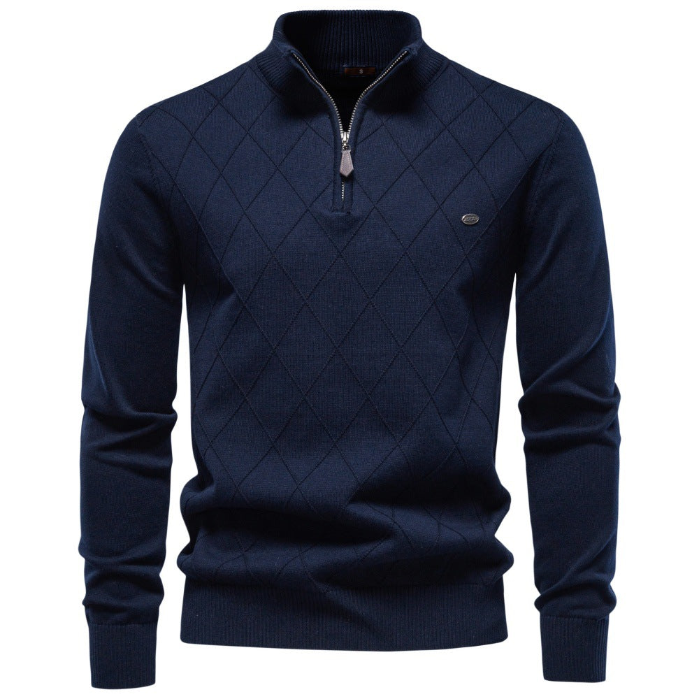 Herren Strickpullover mit Troyerkragen und Rautenmuster Echoarchiv