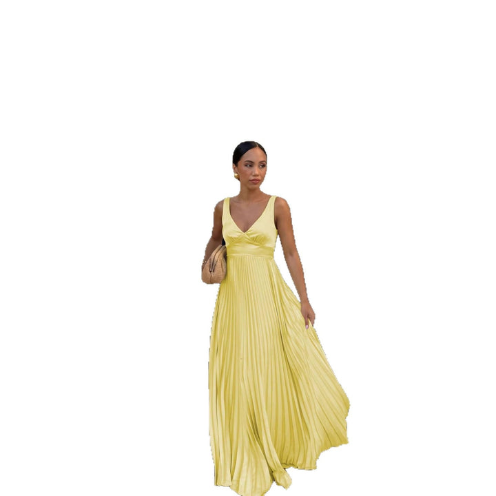 Damen Plisseekleid mit tiefem V-Ausschnitt und eleganter Silhouette Echoarchiv