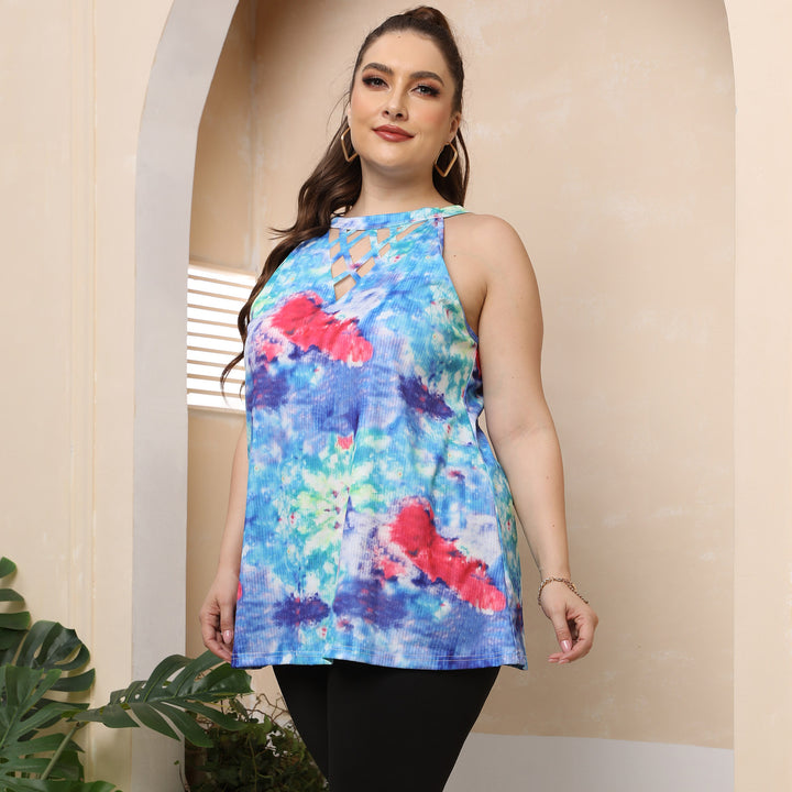 Damen lässiges Top mit modernen Cut-Outs und buntem Batik-Muster Echo Archiv