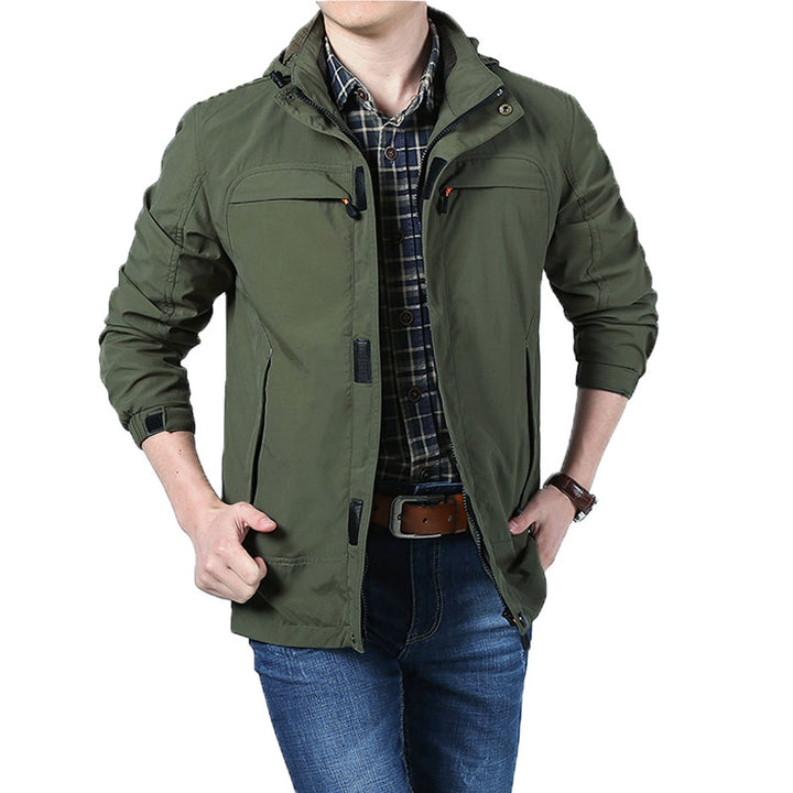 Herren Leichte Utility-Feldjacke mit Kapuze, Reißverschluss und Multifunktionstaschen Echoarchiv