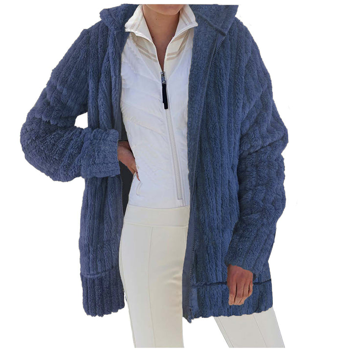 Damen Oversize Teddy‑Fleece Kapuzenmantel mit Rippbündchen und Eingrifftaschen Echoarchiv
