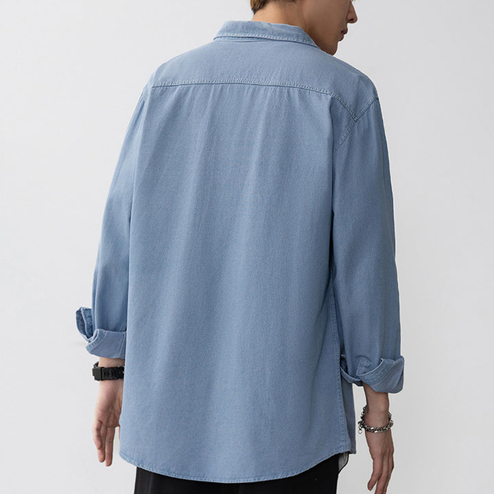 Herren Moderner Denim-Hemd mit Taschen Echoarchiv