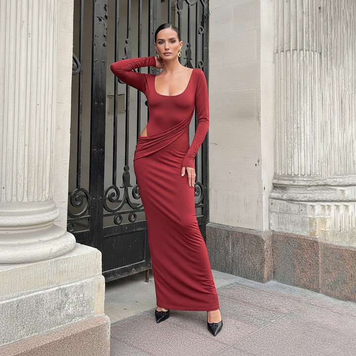 Damen Figurbetontes Maxikleid mit U-Boot-Ausschnitt, seitlicher Raffung und Stretch-Jersey Echo Archiv