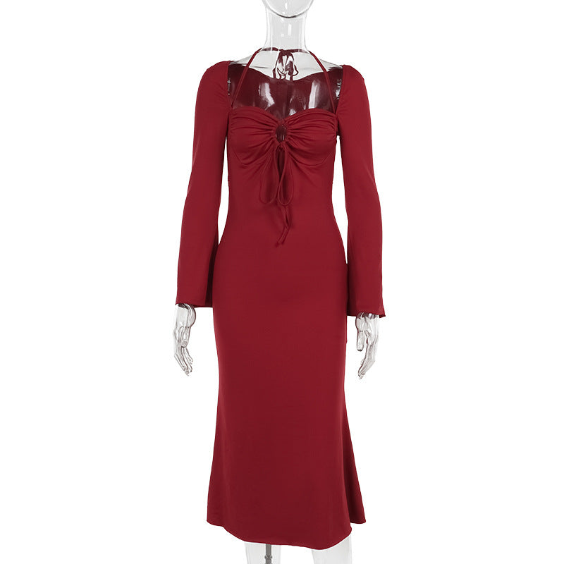 Damen Midi-Kleid mit schickem Rüschendesign und langem Arm Echo Archiv
