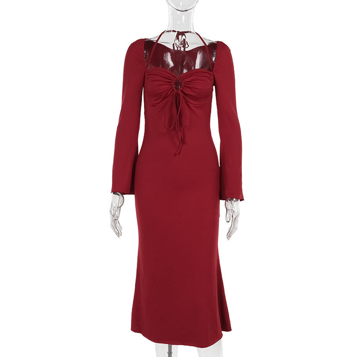 Damen Midi-Kleid mit schickem Rüschendesign und langem Arm Echo Archiv