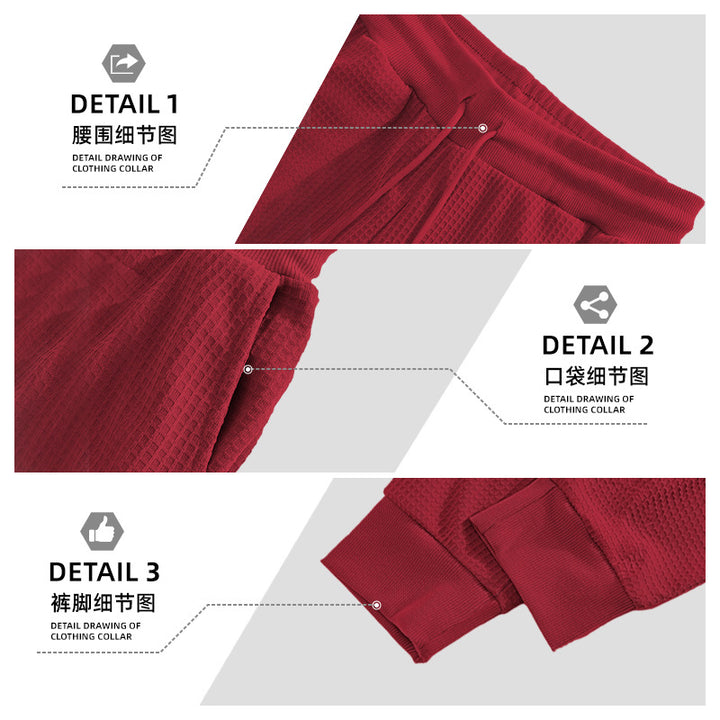 Herren nan Waffelstruktur-Loungehose mit elastischem Bund Kordelzug und Eingrifftaschen Echo Archiv