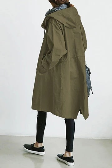 Damen nan leichter oversized Parka-Mantel mit Kapuze, Taillenzug und seitlichem Gehschlitz Echo Archiv