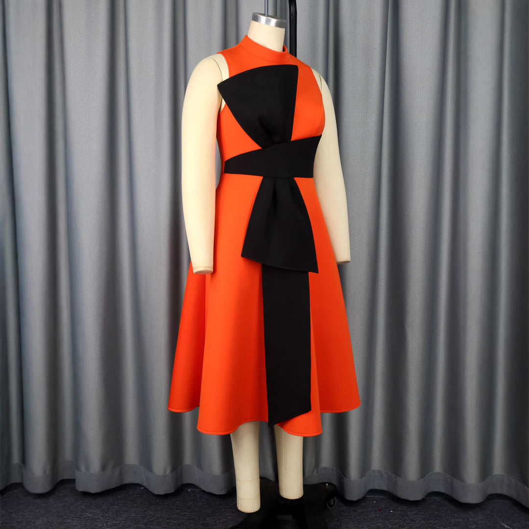 Damen Elegantes Midi-Kleid mit asymmetrischem Schnitt und voluminösem Schleifenakzent Echo Archiv