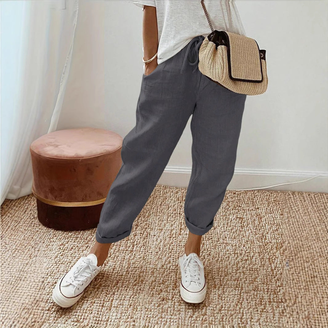 Damen Lässige Leinen-Hose mit elastischem Bund und praktischen Taschen Echoarchiv