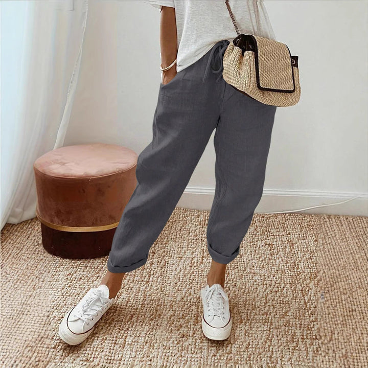 Damen Lässige Leinen-Hose mit elastischem Bund und praktischen Taschen Echoarchiv
