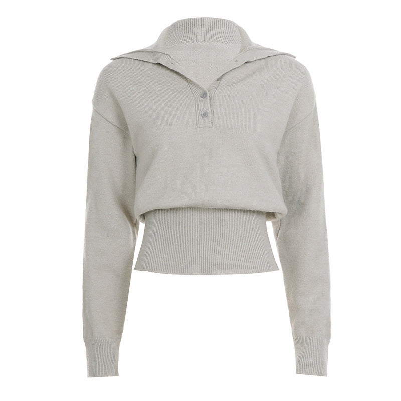 Damen Kurzgeschnittener Feinstrickpullover mit Polokragen und breitem Rippbund Echo Archiv