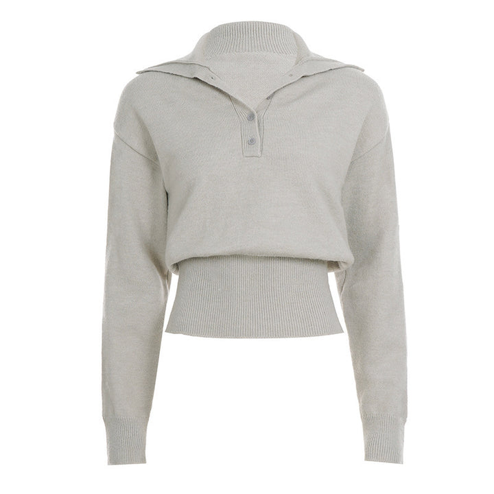 Damen Kurzgeschnittener Feinstrickpullover mit Polokragen und breitem Rippbund Echo Archiv