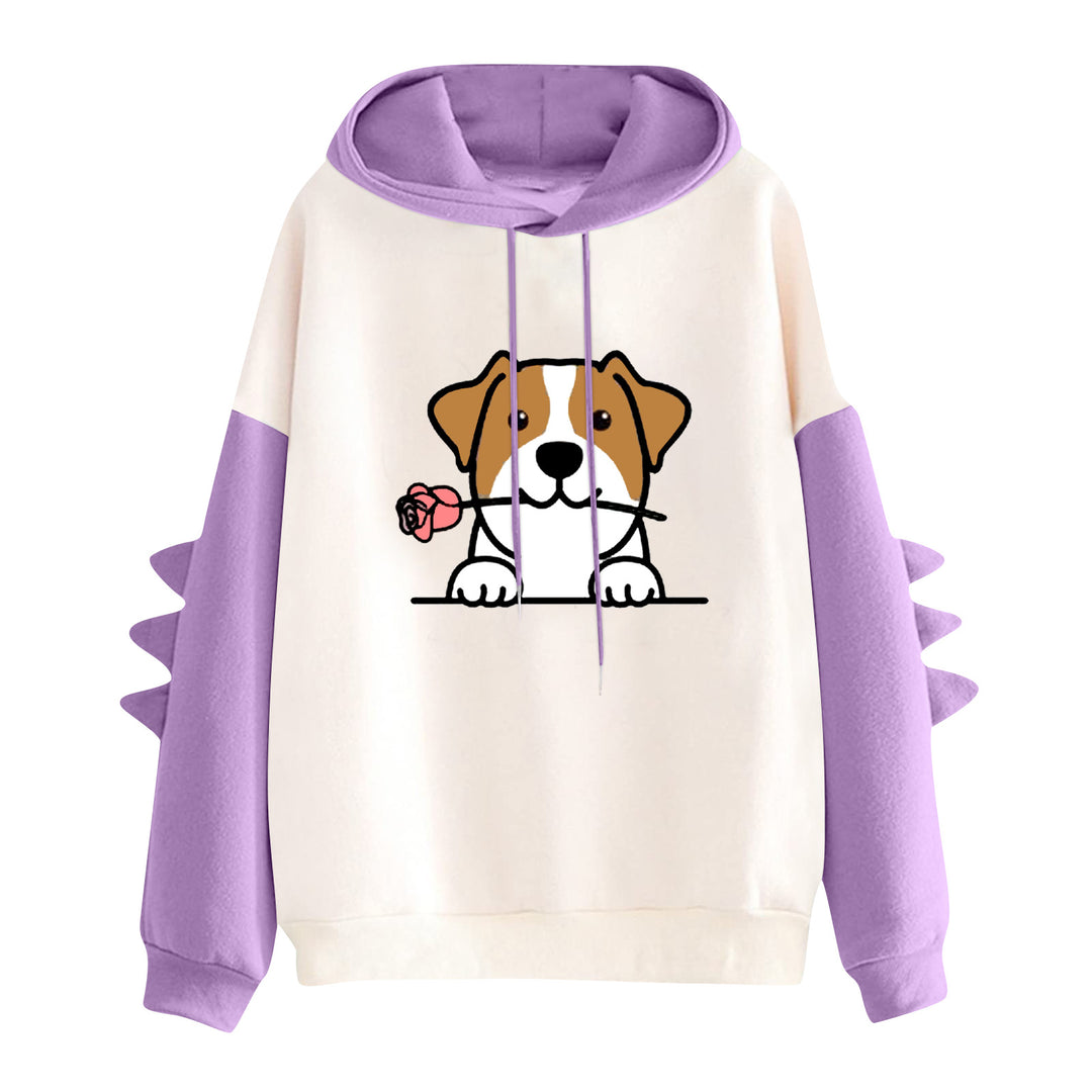 Damen Kapuzenpullover mit niedlichem Hunde‑und‑Katzen‑Print und 3D-Stacheln an den Ärmeln – Auréline