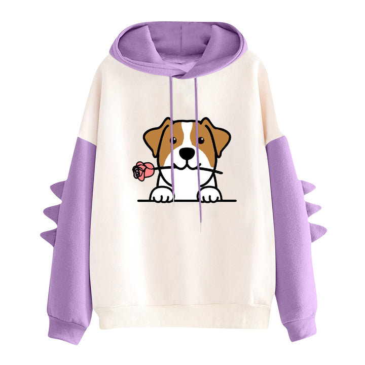 Damen Kapuzenpullover mit niedlichem Hunde‑und‑Katzen‑Print und 3D-Stacheln an den Ärmeln – Auréline