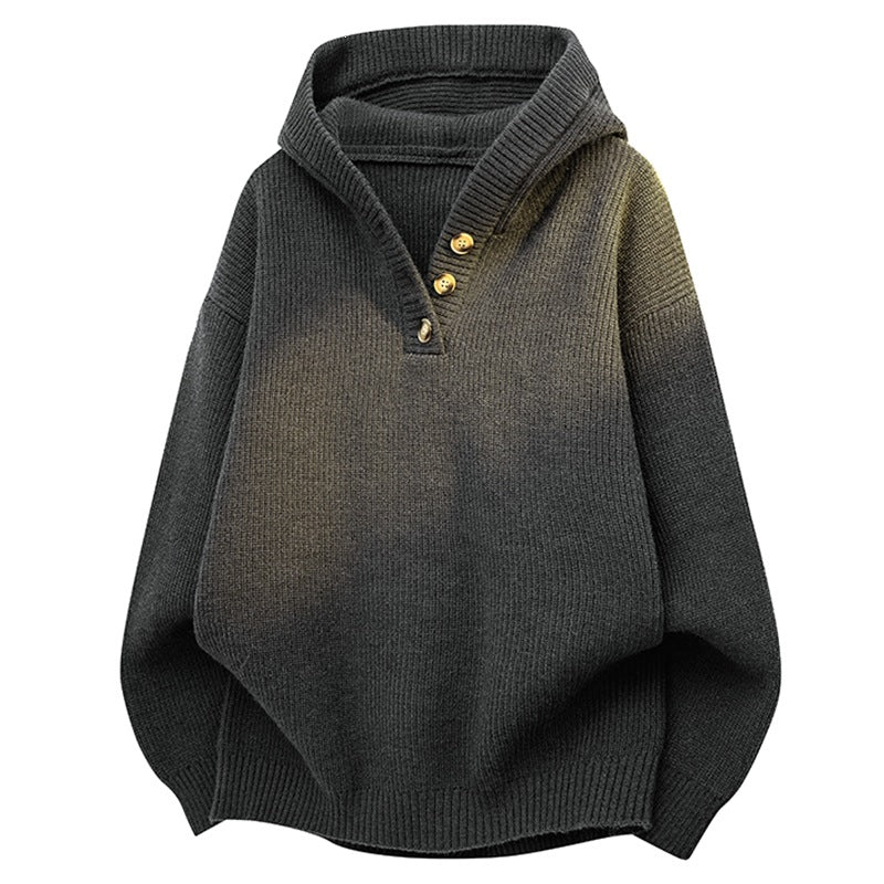 Damen Relaxed Kapuzenpullover aus geripptem Strick mit Halbsteg-Knopfleiste Echoarchiv