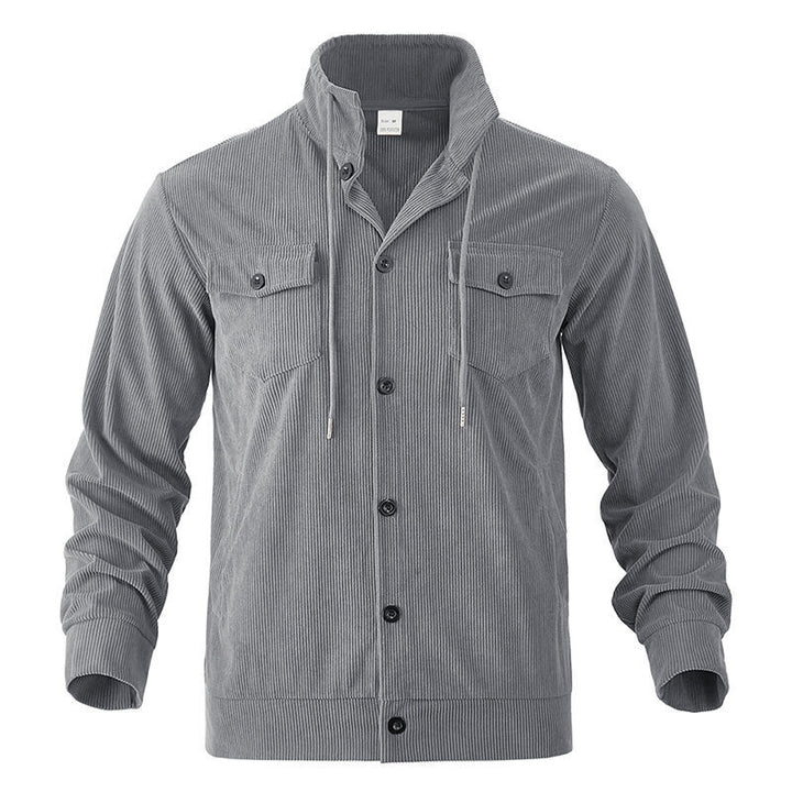 Herren nan funktionale Cord-Hemdjacke mit hohem Stehkragen, Kordelzug und aufgesetzten Pattentaschen Echo Archiv