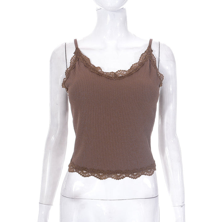 Damen Trägershirt mit romantischem Spitzenbesatz und komfortablem Rippstrick Echo Archiv
