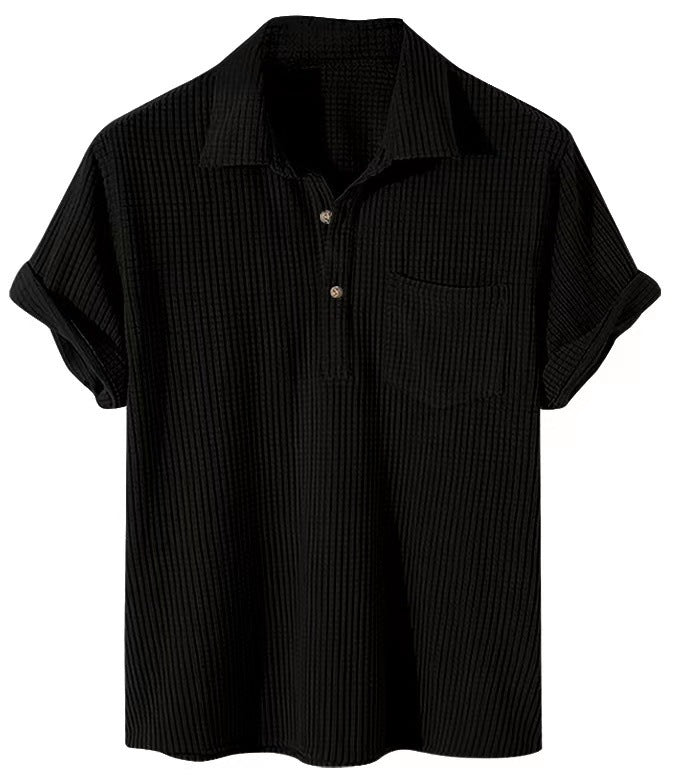 Herren nan Waffelstrick-Polo mit Hemdkragen, kurzer Knopfleiste und Brusttasche Echo Archiv