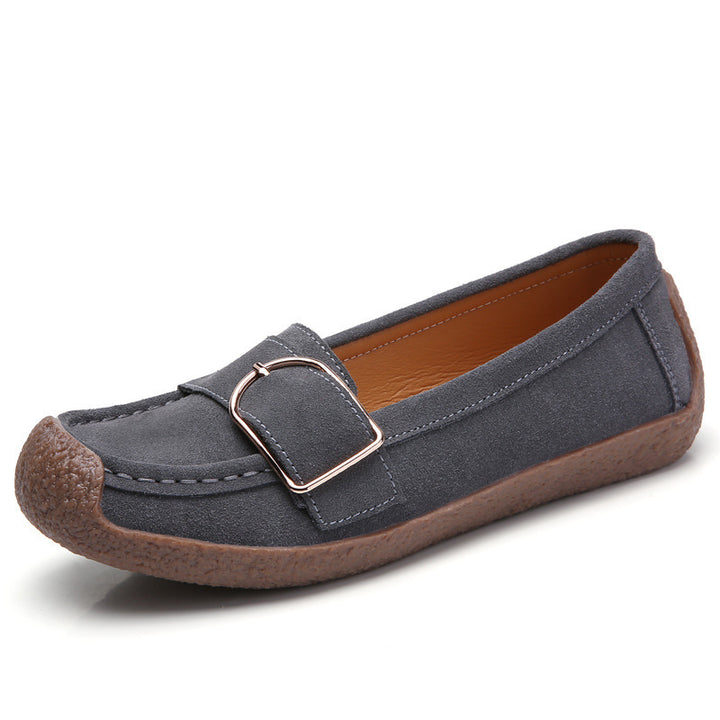 Damen nan Mokassin-Slipper aus Veloursleder mit dekorativer Metallschnalle, gepolstertem Fußbett und rutschfester Gummilaufsohle Echo Archiv