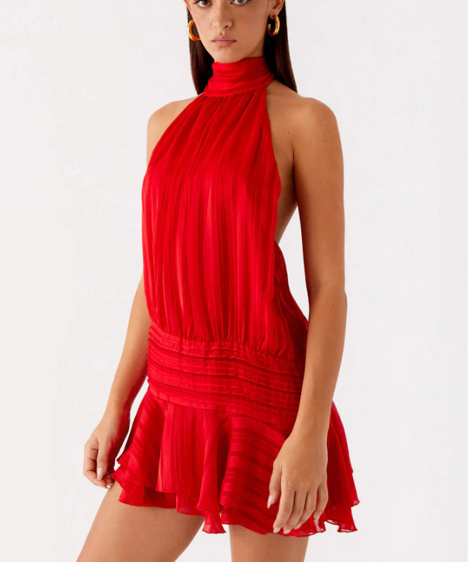 Damen Neckholder Minikleid mit Rüschensaum und gepolstertem Oberteil Echo Archiv