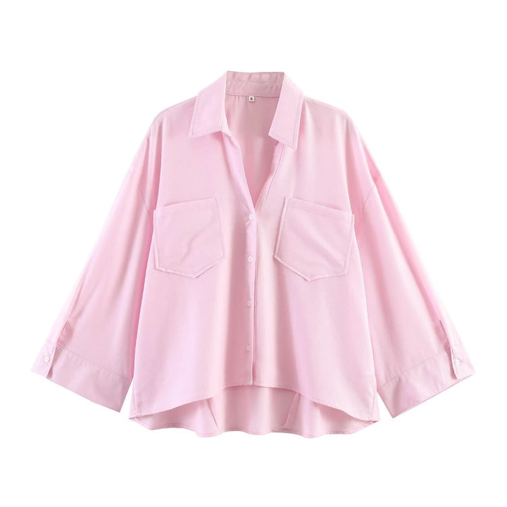 Damen Oversize-Hemdbluse mit großen Brusttaschen, überschnittener Schulter und High‑Low‑Saum Echo Archiv