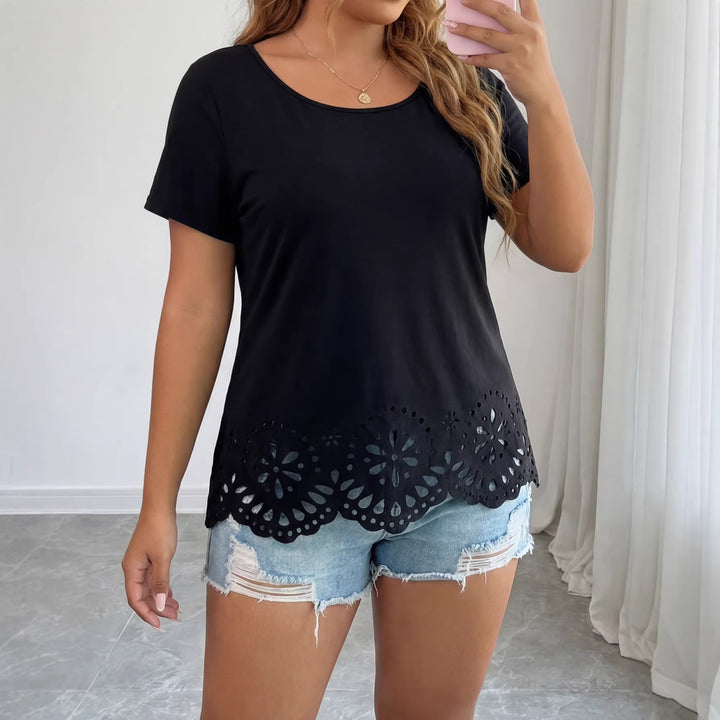Damen modisches T-Shirt mit floralen Lochdetails Echo Archiv