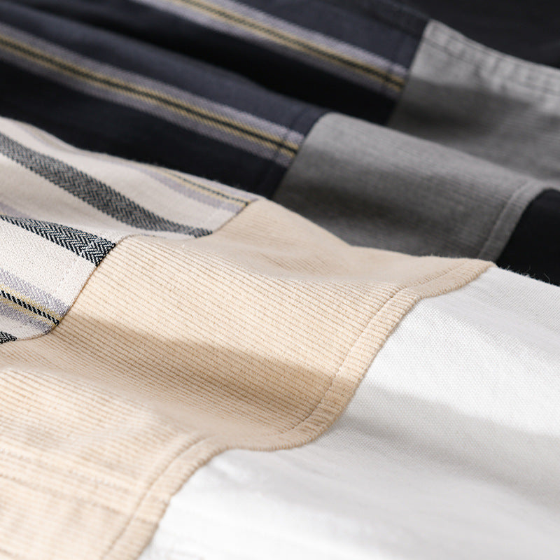 Herren Leichtes Baumwoll-Overshirt mit eingewebten Streifenpanelen und Kentkragen Echoarchiv