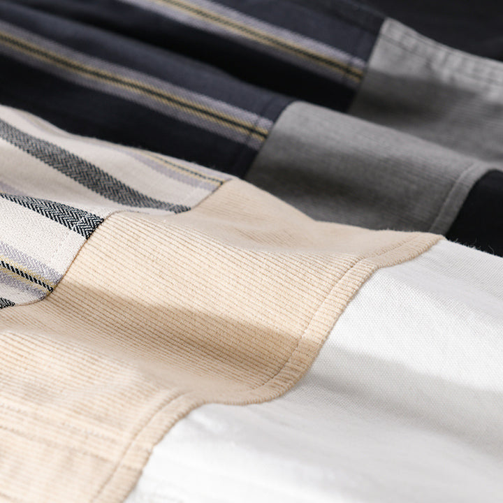 Herren Leichtes Baumwoll-Overshirt mit eingewebten Streifenpanelen und Kentkragen Echoarchiv
