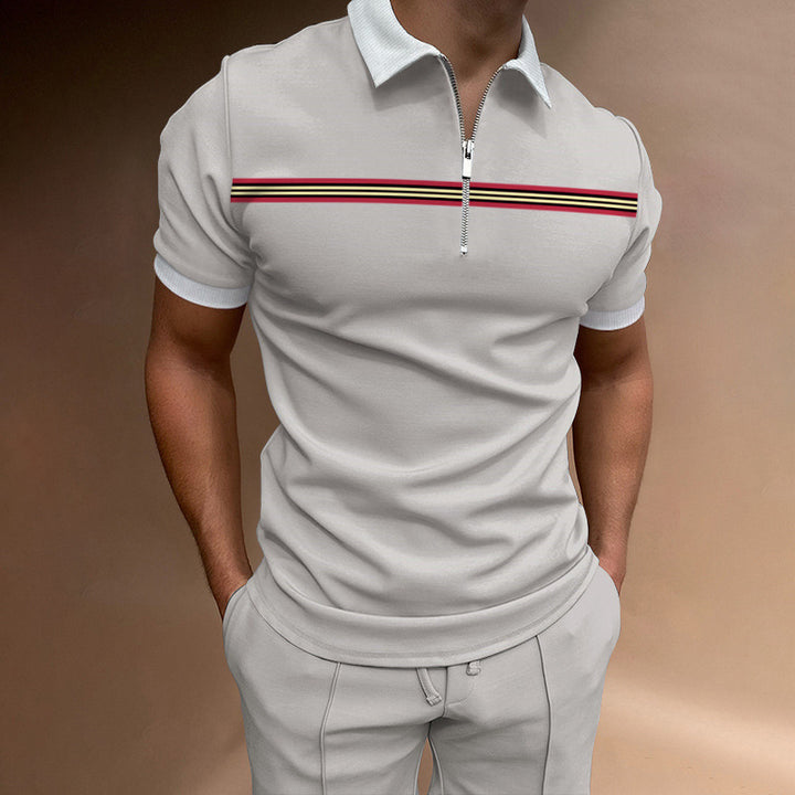 Herren lässiges Kurzarmpoloshirt mit Reißverschluss und sportlichem Streifenmuster Echoarchiv