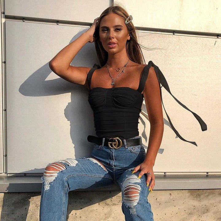 Damen Blusenoberteil mit raffinierten Trägern und eleganter Raffung Echo Archiv