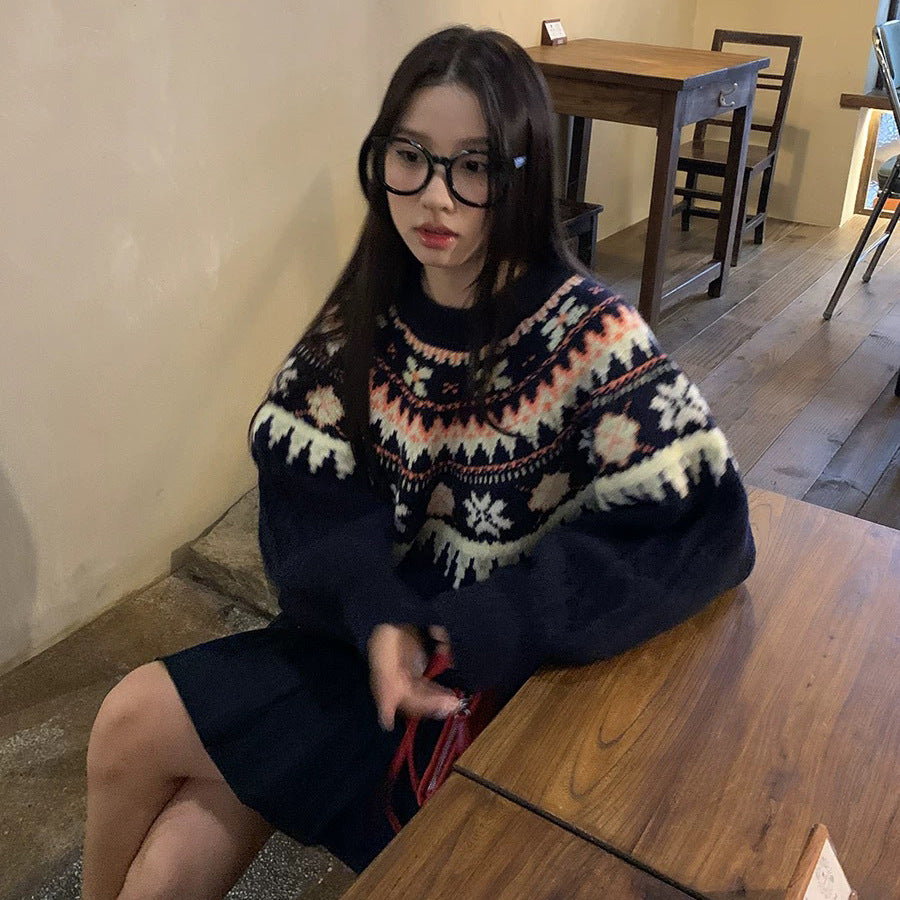 Damen Modischer Grobstrickpullover mit Norweger-Muster Echoarchiv