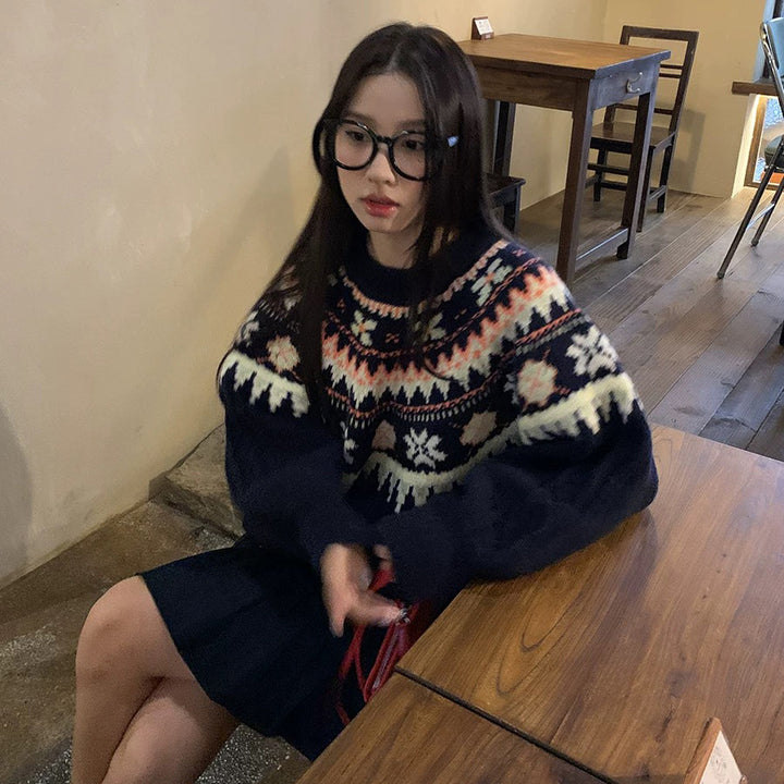 Damen Modischer Grobstrickpullover mit Norweger-Muster Echoarchiv