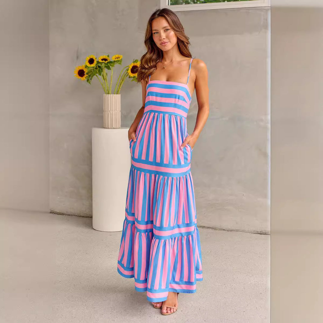 Damen Maxikleid mit schmalen Trägern und gestreiftem Design Echo Archiv