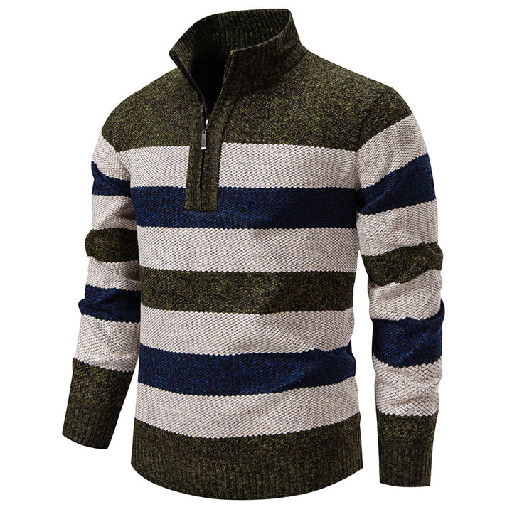 Herren modischer Strickpullover mit halbhohem Kragen und kontrastierenden Streifen Echoarchiv