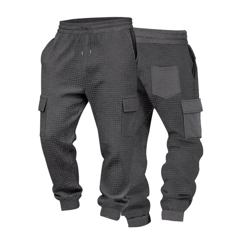 Herren Texturierte Waffel-Cargo-Jogginghose mit elastischem Bund und Multifunktions-Taschendesign Echoarchiv