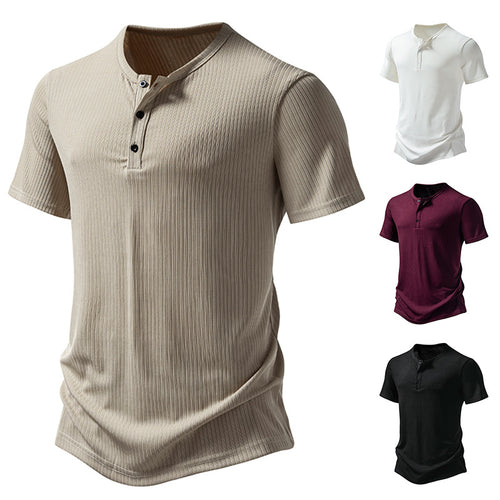 Herren Kurzarm-Henley-Shirt mit strukturiertem Design Echoarchiv
