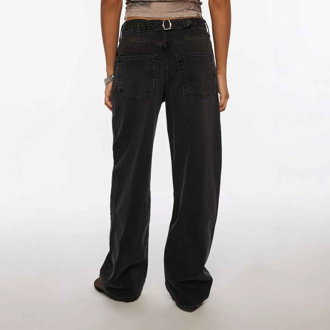 Damen nan hochgeschnittene weite Denimhose mit Kniepasse und extra weitem Bein Echo Archiv