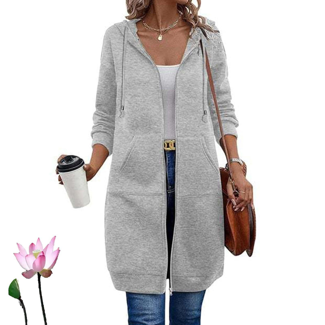 Damen Langer Kapuzenmantel mit Taschen – Montévia