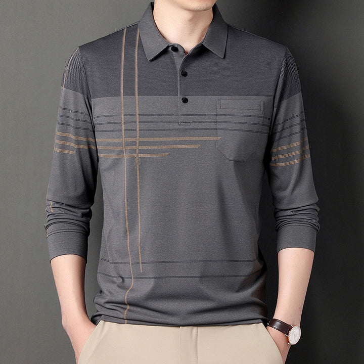 Herren langärmliges Poloshirt mit modernem Grafikdesign Echoarchiv