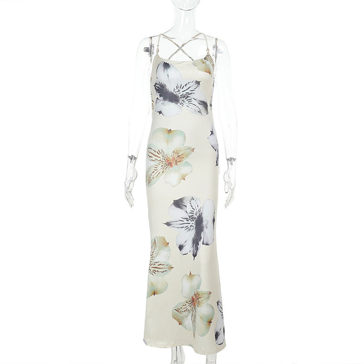 Damen Maxikleid mit zartem Blumenmuster und feinen Spaghetti-Trägern Echo Archiv