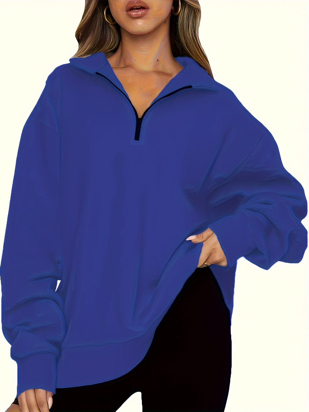 Damen nan Oversized Sweatshirt mit Kurzreißverschluss, Stehkragen und Kängurutasche Echo Archiv