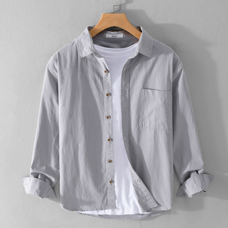 Herren Leichtes Baumwoll-Layering-Overshirt mit Kentkragen, Holzknöpfen und aufgesetzter Brusttasche Echoarchiv