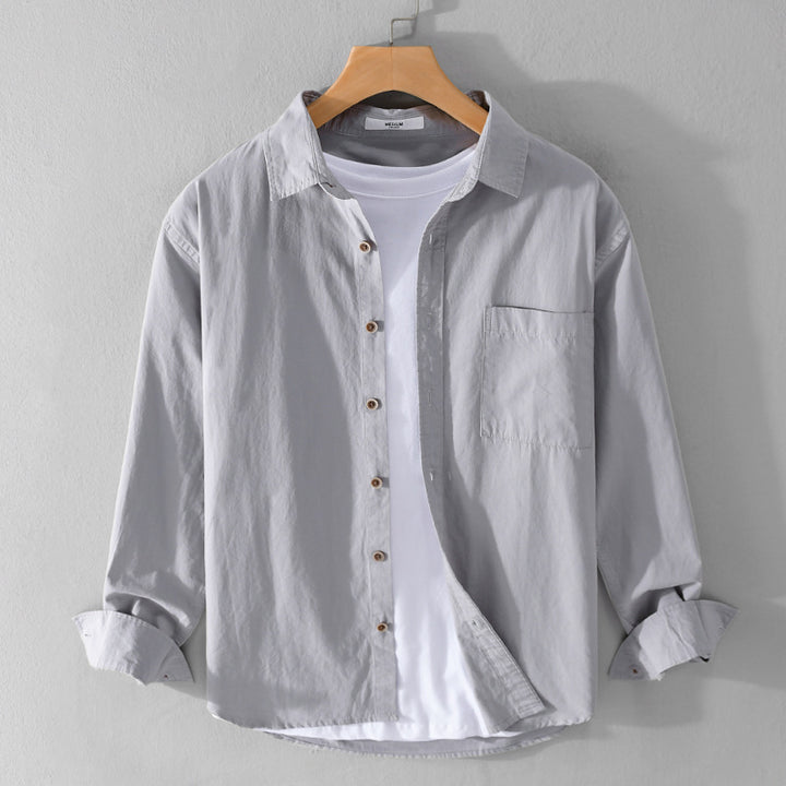 Herren Leichtes Baumwoll-Layering-Overshirt mit Kentkragen, Holzknöpfen und aufgesetzter Brusttasche Echoarchiv
