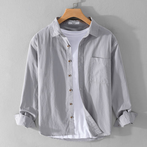 Herren Leichtes Baumwoll-Layering-Overshirt mit Kentkragen, Holzknöpfen und aufgesetzter Brusttasche Echoarchiv