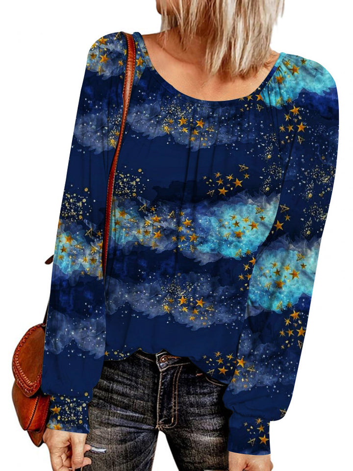 Damen Ethno-Print Oversize-Tunika mit Rundhalsausschnitt und langen Ballonärmeln – Avérine