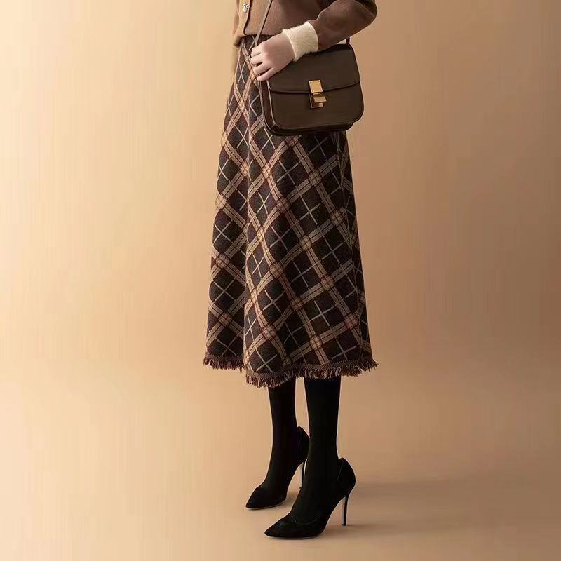 Damen Eleganter Karierter Midirock Echo Archiv
