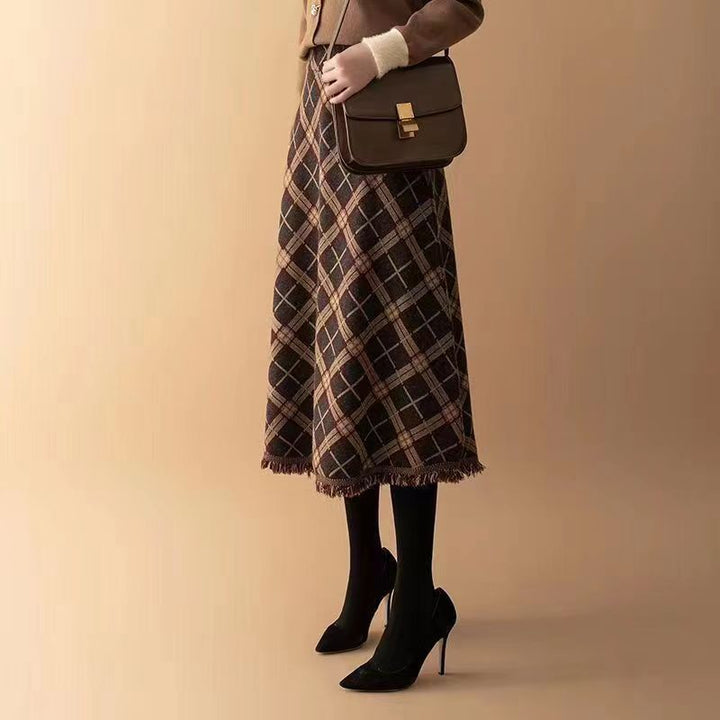 Damen Eleganter Karierter Midirock Echo Archiv