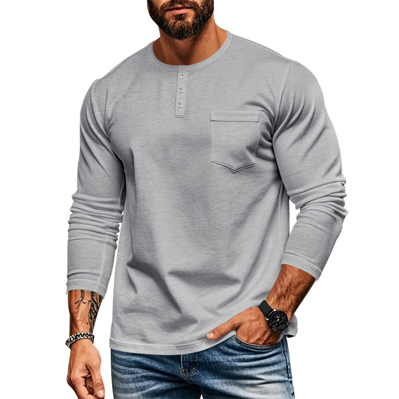 Herren Langarm-Henley-Shirt mit strukturierter Oberfläche und praktischer Brusttasche Echoarchiv