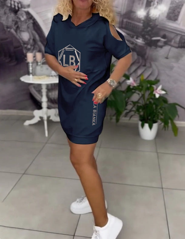 Damen nan sportliches Kapuzen-Tunika-Kleid mit Schulterauschnitten und Logoprint Echo Archiv